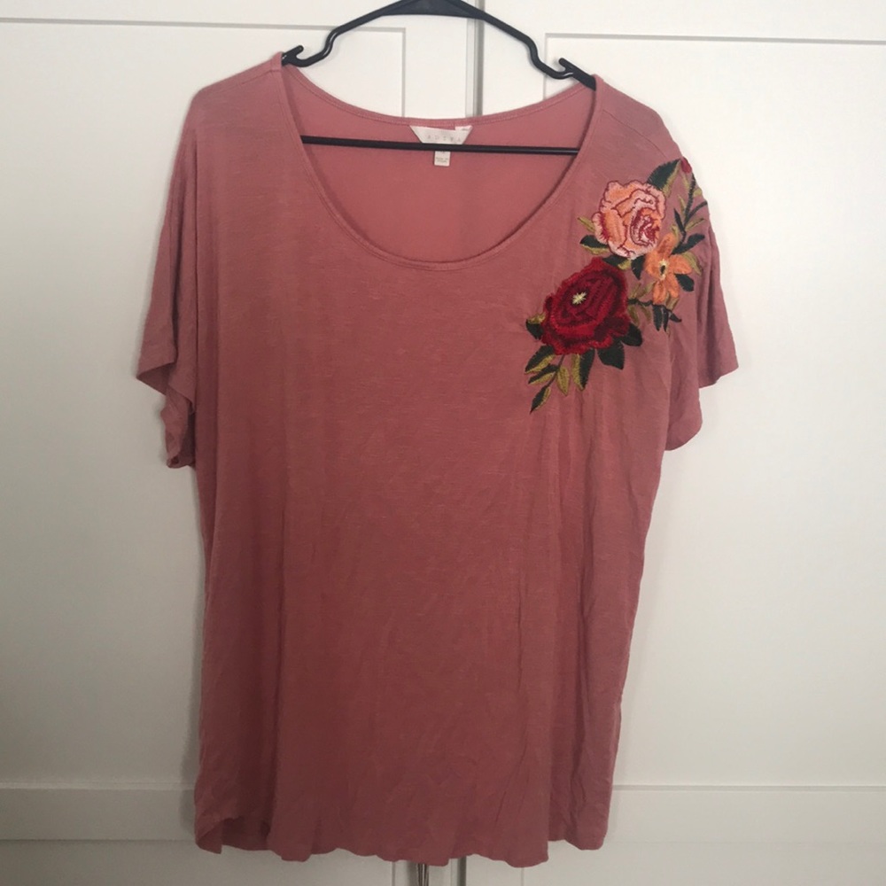 Mauve embroidered plus shirt.
